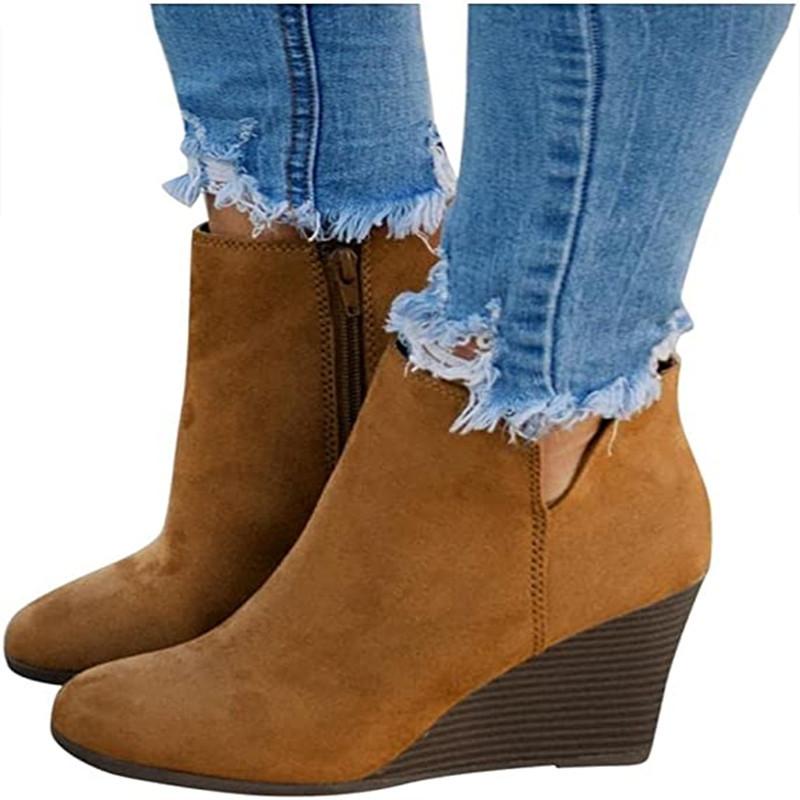 2025 Новые женские ботинки Боковая молния Женские туфли на танкетке Модные легкие ботильоны Летняя обувь высокого качества для женщин Botas Mujer