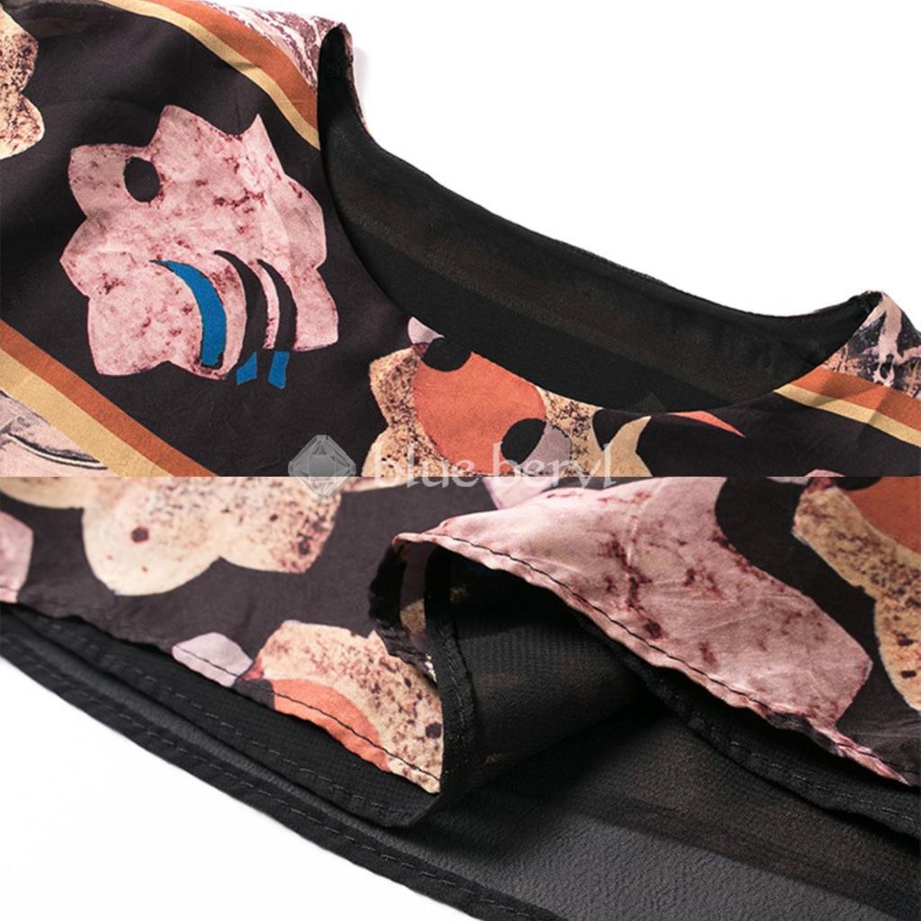 Шифоновое платье с ботаническим принтом «Голубой берилл» с полусвободными рукавами длиной до локтя, А-силуэта, длиной до колена, на подкладке, из шелковистой ткани, приталенное, коричневое, BB004-BR-M