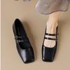 Square head flat bottom silver ladyshoes women's 2025 summer thick heel French retro one-word buckle with soft sole Muller single shoes women