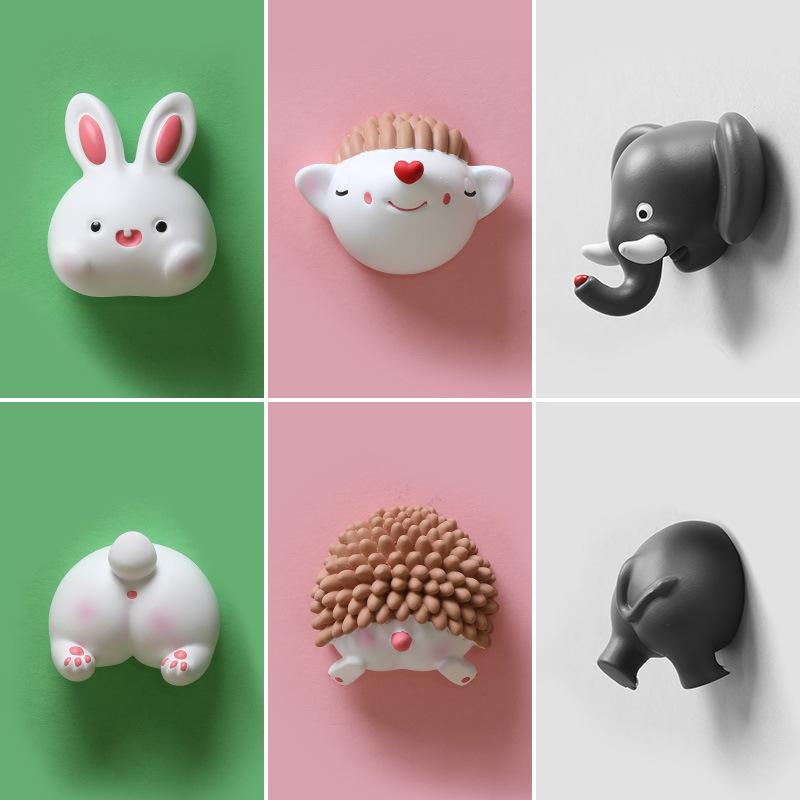 Cartoon Animal Head and Tail Refrigerator Sticker Magnet Elephant Bunny Hedgehog Refrigerator Decoration Po Wall Toy Gift