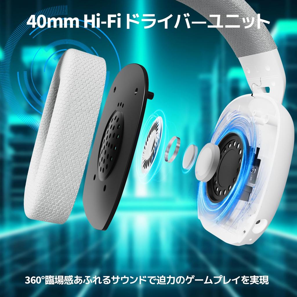 ATTACK SHARK L80 Wireless White Headphones, Over-Ear Headphones/HiFi Stereo/40mm Drivers,