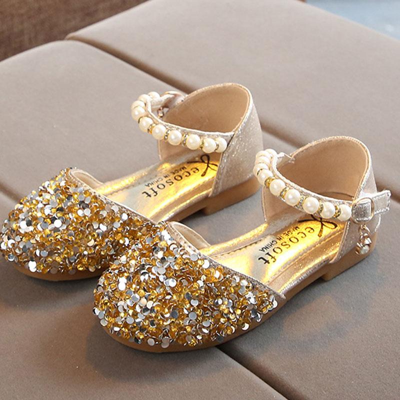 Princess Girls Party Dance Shoes Student Flats Children Girls Shoes Pearl Sequin Sandals Kids Performance Shoes