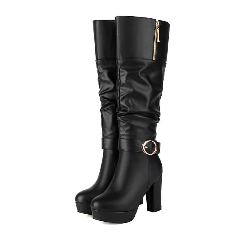 Женские сапоги на высоком каблуке осень и зима новые водонепроницаемые сапоги на толстом каблуке большого размера среднего размера