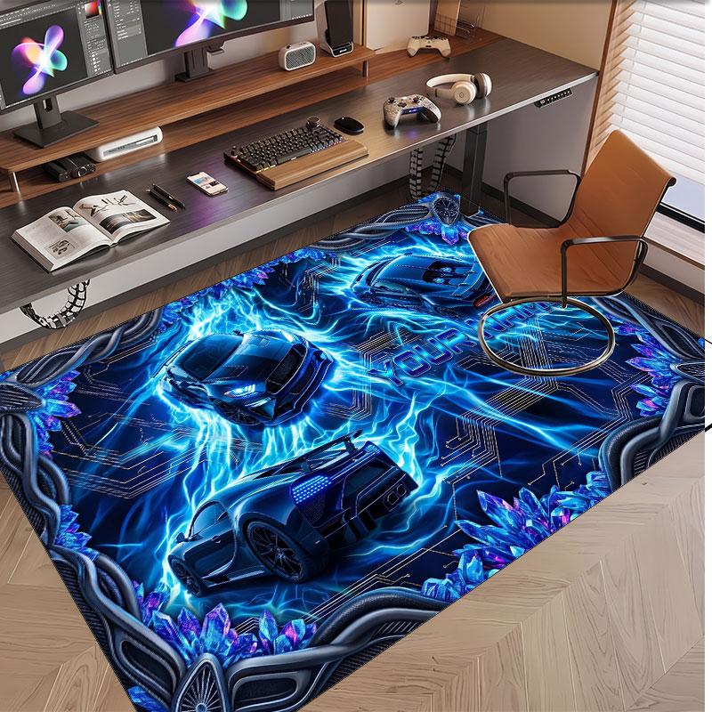 Car Racing Theme Soft Crystal Velvet Rug Custom Name & Text Print Non Slip Floor Rug for Bedroom Living Room