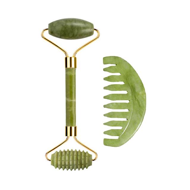 2pcs Natural Xiuyan Jade Stone Roller Gua Sha Board Set Gouache Scraper Acupuncture Spa Facial Scraping Massager Beauty Tools