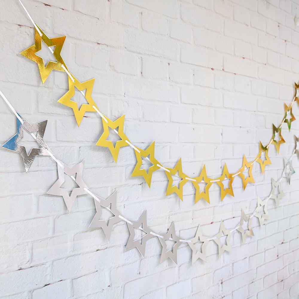 Hollow Five-pointed Star Paper Garland For Birthday Christmas Party Decorations