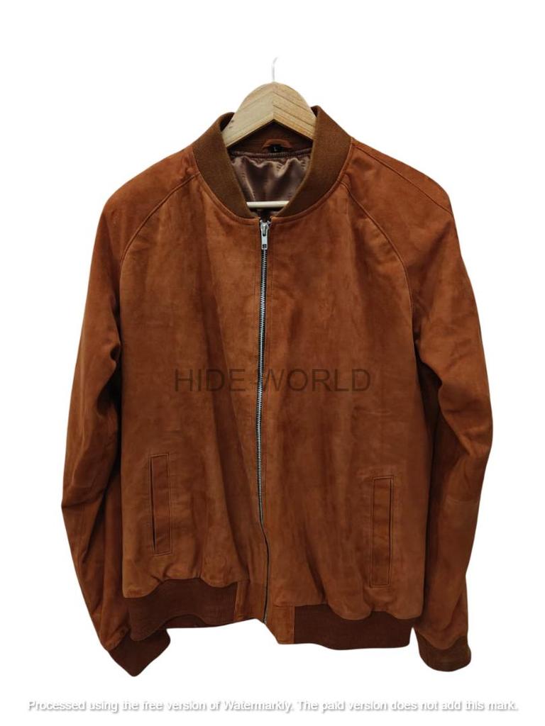 Motorcycle Genuine Lambskin Brown Handmade Men Leather Jacket Designer Suede