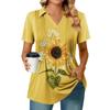 Женская плиссированная футболка с V-образным вырезом и короткими рукавами с принтом подсолнухов, повседневная деловая рубашка