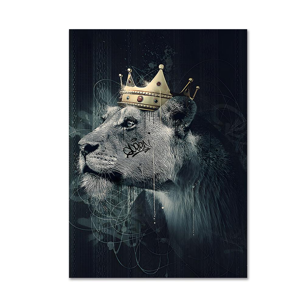Black Lion King and Lioness Queen Poster Prints Animal Wall Art Picture Canvas Painting Home Decoration for Living Room