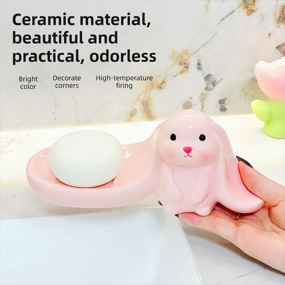 Pink Long Eared Rabbit Soap Holder Soap Box Bathroom Decor Organizer Rabbit Soap Dish Kitchen