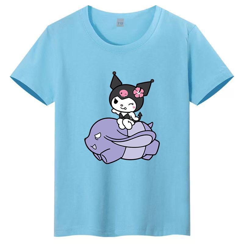 Sanrio Family CUTE Kurumi Cute Printed Childrens TShirt Roundneck Pure Cotton Family Clothing for Parents and Children