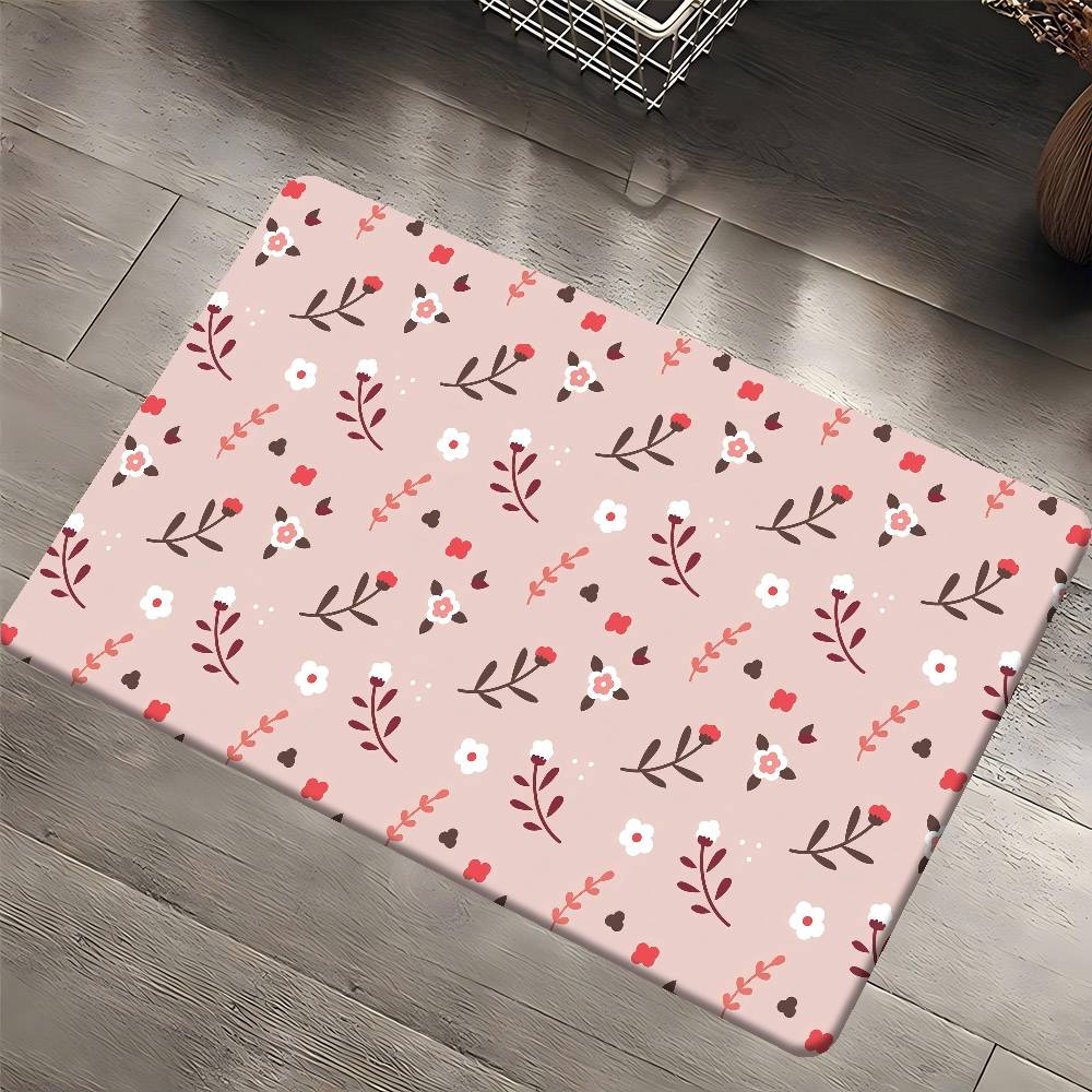 Rani Pink Flower Pattern Floor Mat Rectangle Anti-slip Home Soft Badmat Front Door Indoor Outdoor Mat Hotel Decor Mat
