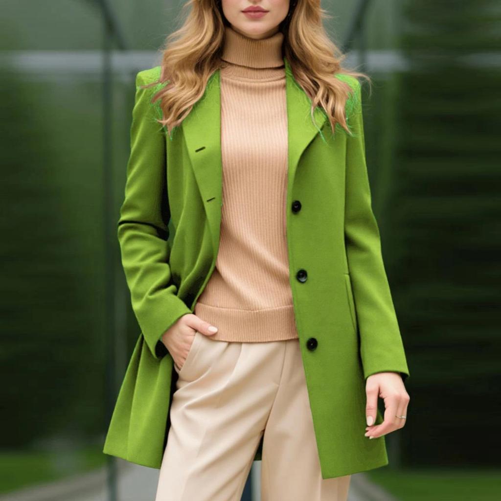 Coats For Women Elegant Single Breasted Mid Length Wool Coat Long Sleeve Outwear Overcoat