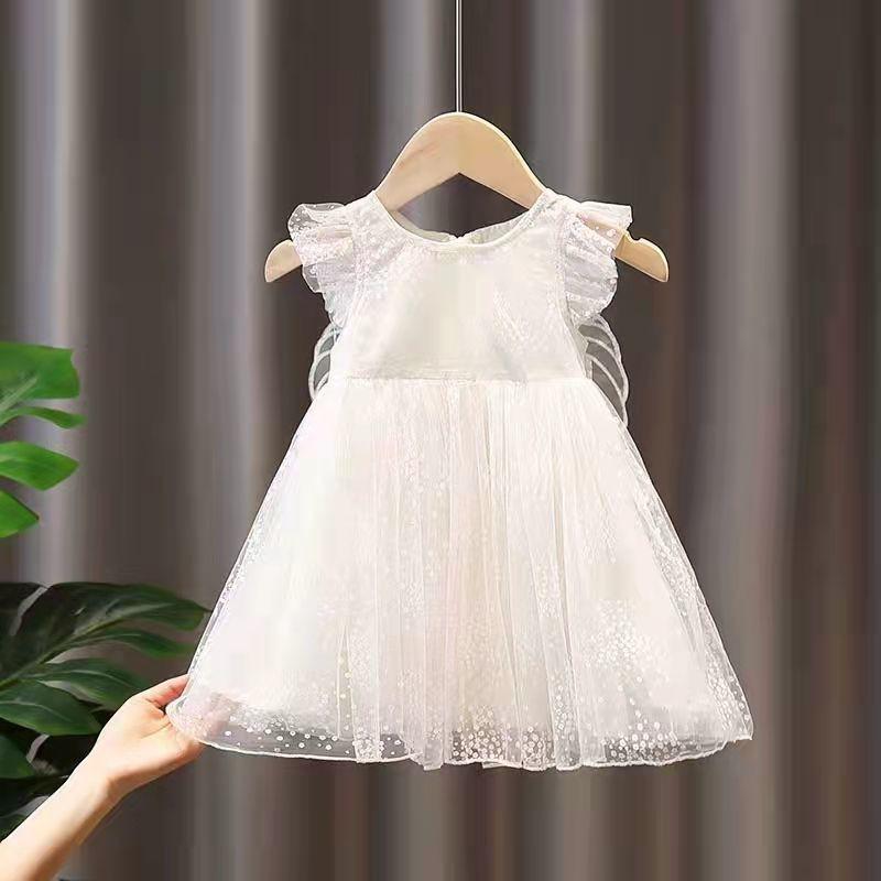 Girls Princess Dress Angel Wings Tulle 2026 Baby Kids Birthday Party Gown White Pink