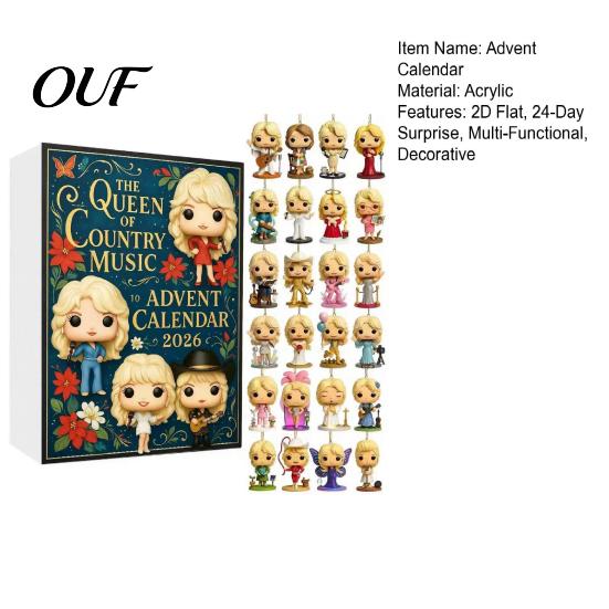 Christmas Party Favors The Queen of Country Music 2026 Advent Calendar, 24 Days Countdown Cute Desk Ornament Box, 2D Acrylic Ornaments, Collectible