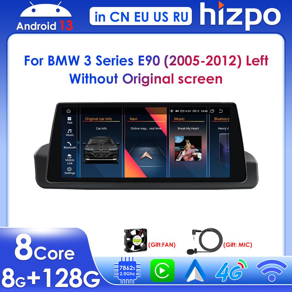 Hizpo 10,25-дюймовый автомобильный радиоприемник с беспроводной связью Carplay Android Auto для BMW 3 серии E90(2005-2012)Без оригинального экрана (Только левостороннее вождение) Интеллектуальный RDS