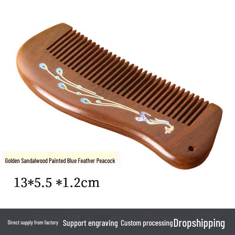 Гребень из золотого сандала: Сувенир с текстовым узором, толстая деревянная ручка, подарок для меридианов парикмахерского искусства