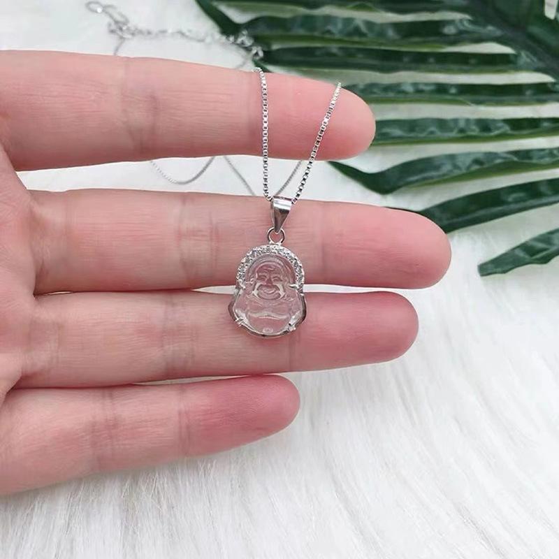 Серебряное ожерелье S925 с маленьким улыбающимся Буддой в виде ключицы, женская национальная мода, новый китайский стиль, белый халцедон, аксессуары для Будды Майтреи