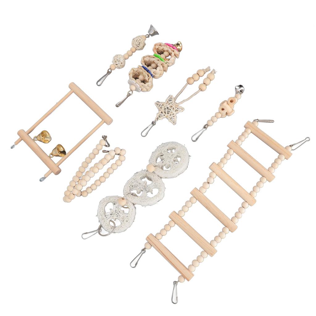 8pcs Parrot Chew Toy Set Hanging Bell Bird Cage Toy Climbing Ladder Chewing Toys Wood Shredding