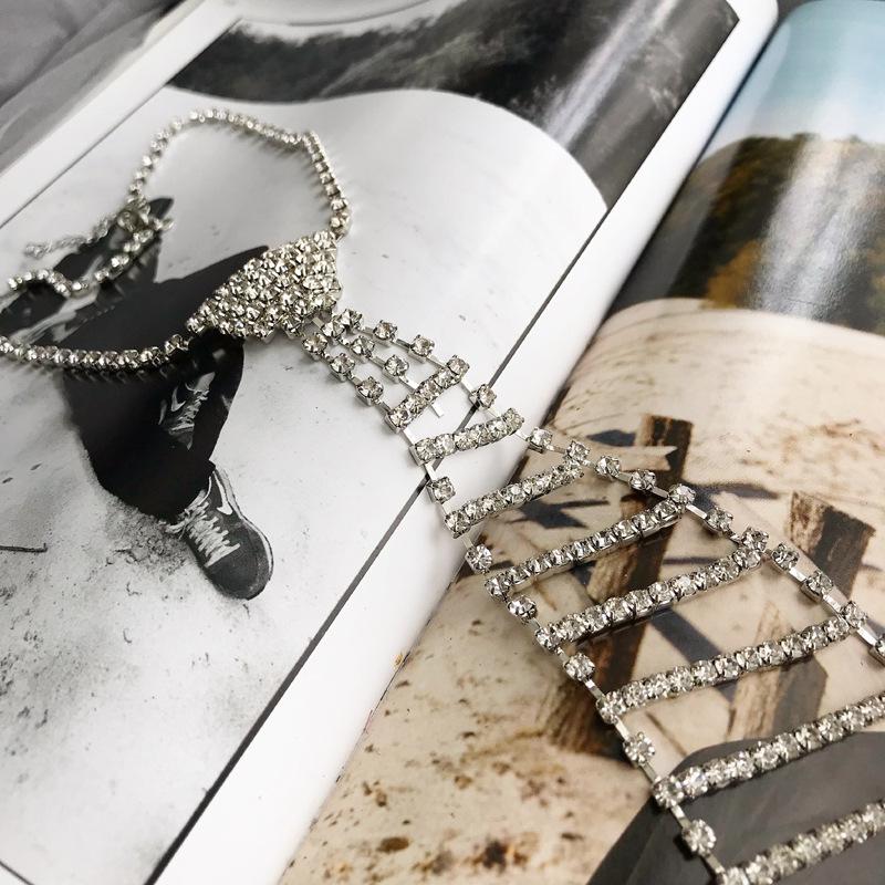 Exaggerated Sexy Necktie Diamond-studded Choker Neckband Long Neckband Short Collarbone Chain