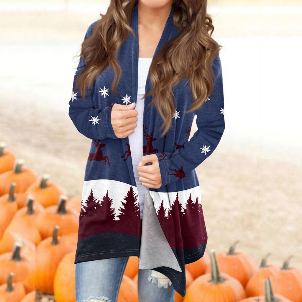 Women's Fashion Casual Printed Medium Length Cardigan Jacket Coat