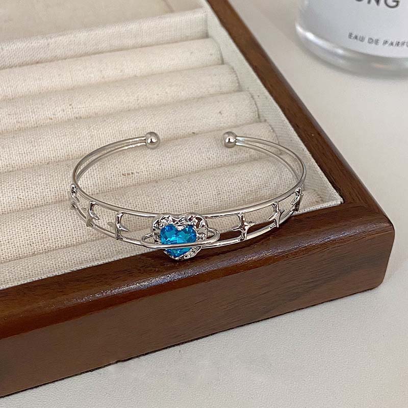 Браслет Y2K Синее Персиковое Сердце с Цирконами для Женщин Простой Хрустальный Крест Звезда Неправильный Геометрический Браслет Эстетичные Украшения