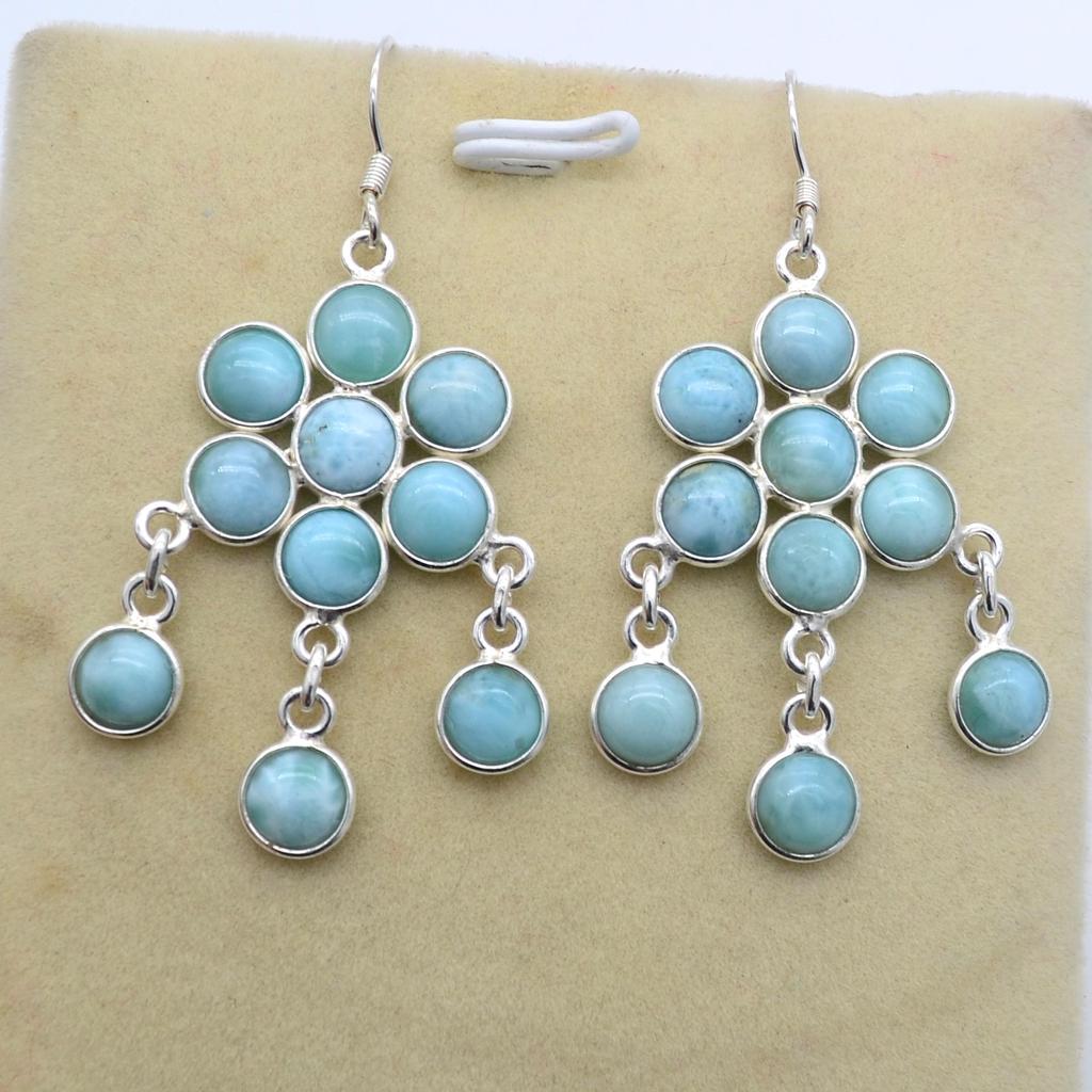 Larimar Gemstone Красивые женщины мотаться серьги стерлингового серебра 925 ювелирные изделия ручной работы