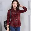 Women's Spring and Autumn Plaid Shirt Casual Long Sleeve Pocket Cotton Shirt