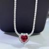 Xiancan Jewelry 2023 S925 Silver 8x8mm Heart-shaped Ruby Necklace for Women, Fashionable Versatile European & American Style