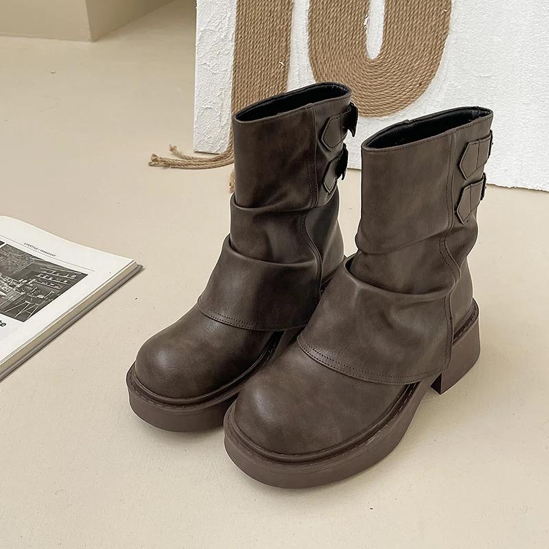 Fashion 2024 New Women Western Cowgirl Boots Fashion Slip On Short Boots Autumn Winter Thick Heel Women's Shoes