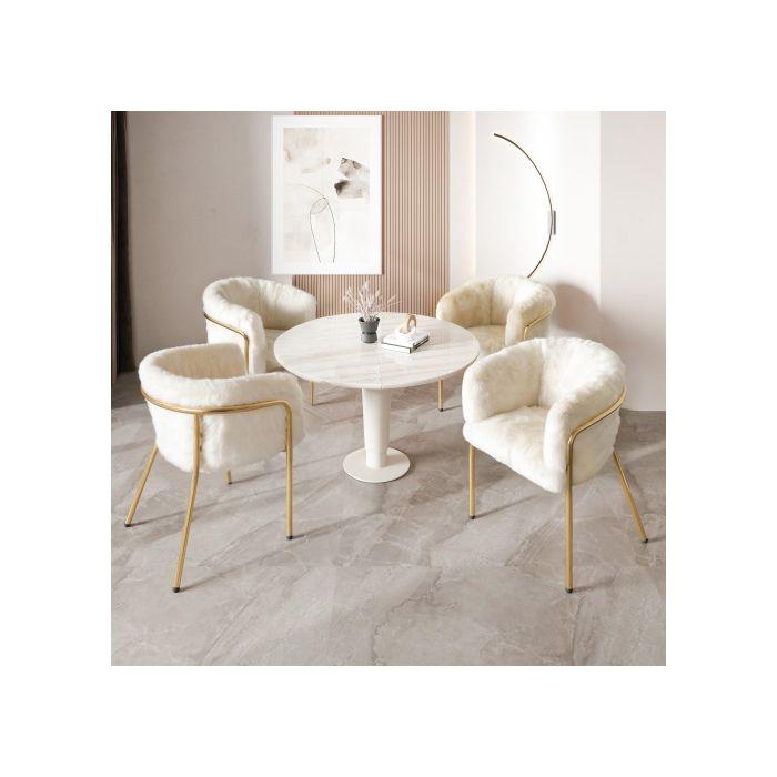 Chaise longue - MUVOE - Set de 4 - Imitation de lapin - Beige - Métal
