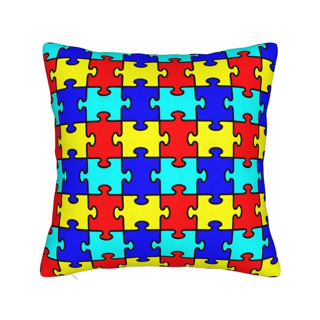 Vibrant Neon Dense Autism Puzzle Pillow Cover Comfy Cushion Cover Fashion Pillow Case For Sofa Car Home Decor