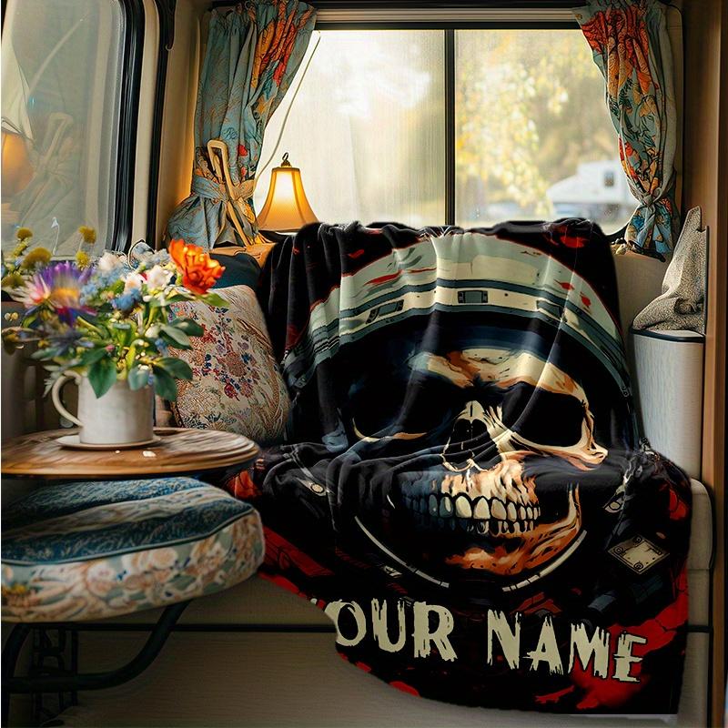 Skeleton Blanket Personalized Name Soft Comfortable Stylish Blanket Car Blanket Perfect For Travel Camping Outdoor Home Suitable For All Seasons