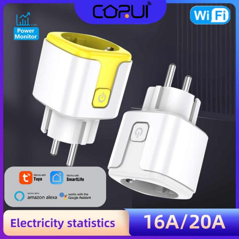 Corui Tuya EU Plug 16a 20a Wi-Fi умная розетка 220 В монитор питания таймер Smart Life управление приложением поддержка Google Home Alexa