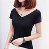 Летняя женская сексуальная футболка с глубоким V-образным вырезом и коротким рукавом, повседневная нерегулярная однотонная футболка большого размера