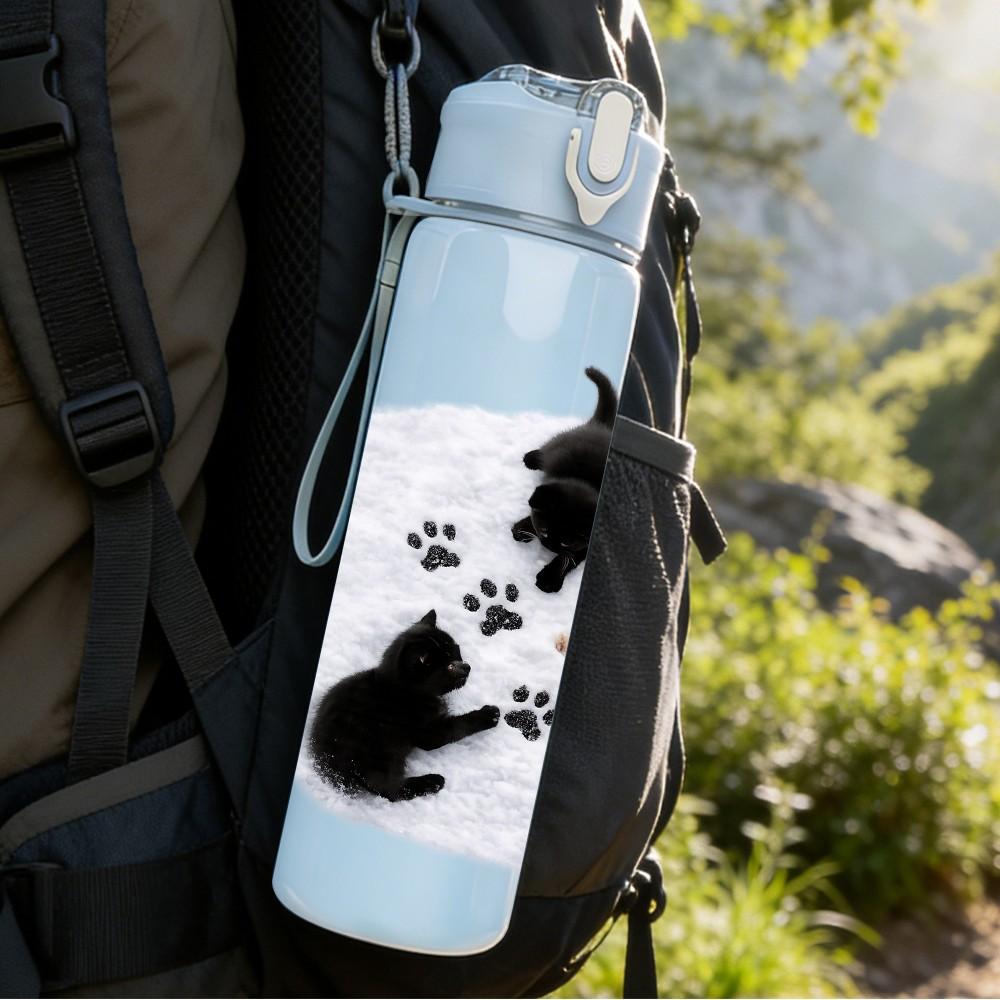 1PC Pet Dog Paw Black White Silhouette Print 750ml Color Plastic Sports Water Bottle Leakproof Flip Straw Lid Suitable for Sports Office Home Use