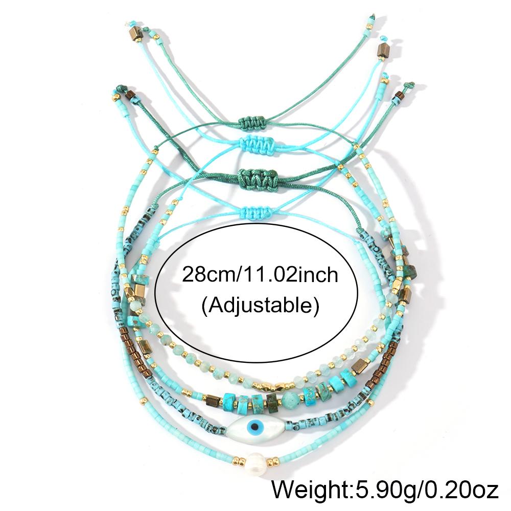 Go2boho Beaded Bracelet Set Turquoise Glass Natural Stone Ball Beads Evil Eye Bohemian Gift Jewelry for Women