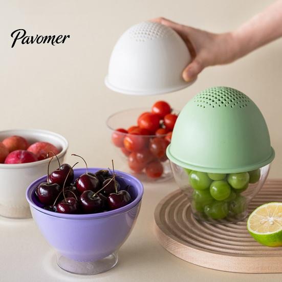 Space Saving Kitchen Organizer for Vegetables Double Layer Drain Basket, Fruit And Vegetable Washing Bowl, Transparent Bowl with Holes PET Fine