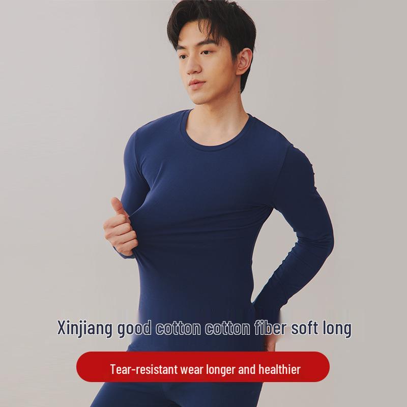 Мужской комплект тонкого теплого хлопкового термобелья облегающего кроя на осень 2025 года - детский хлопок класса А с начесом