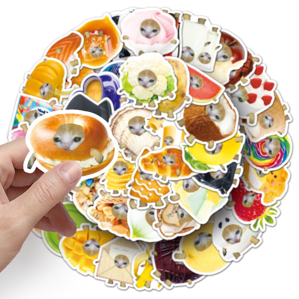 50 Funny Cat Head Graffiti Stickers Emoticon Packaging Mobile Phone Case Water Cup Computer Stickers