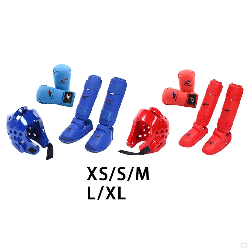 Комплект снаряжения для спарринга каратэ с щитками для голени, тренировочным оборудованием, боксерским головным убором, перчатками для