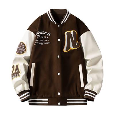 Куртка Stadium Jacket Stadium PU Leather Sleeves Patch Patchwork Matching Look Джемпер Street Style Floral Pattern Casual Style Spring Autumn Unisex DD338