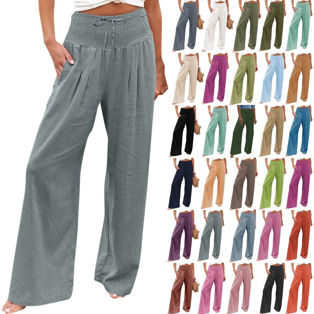 Women's Fashion Loose Casual Solid High Waist Wide Leg Pants Casual Pants