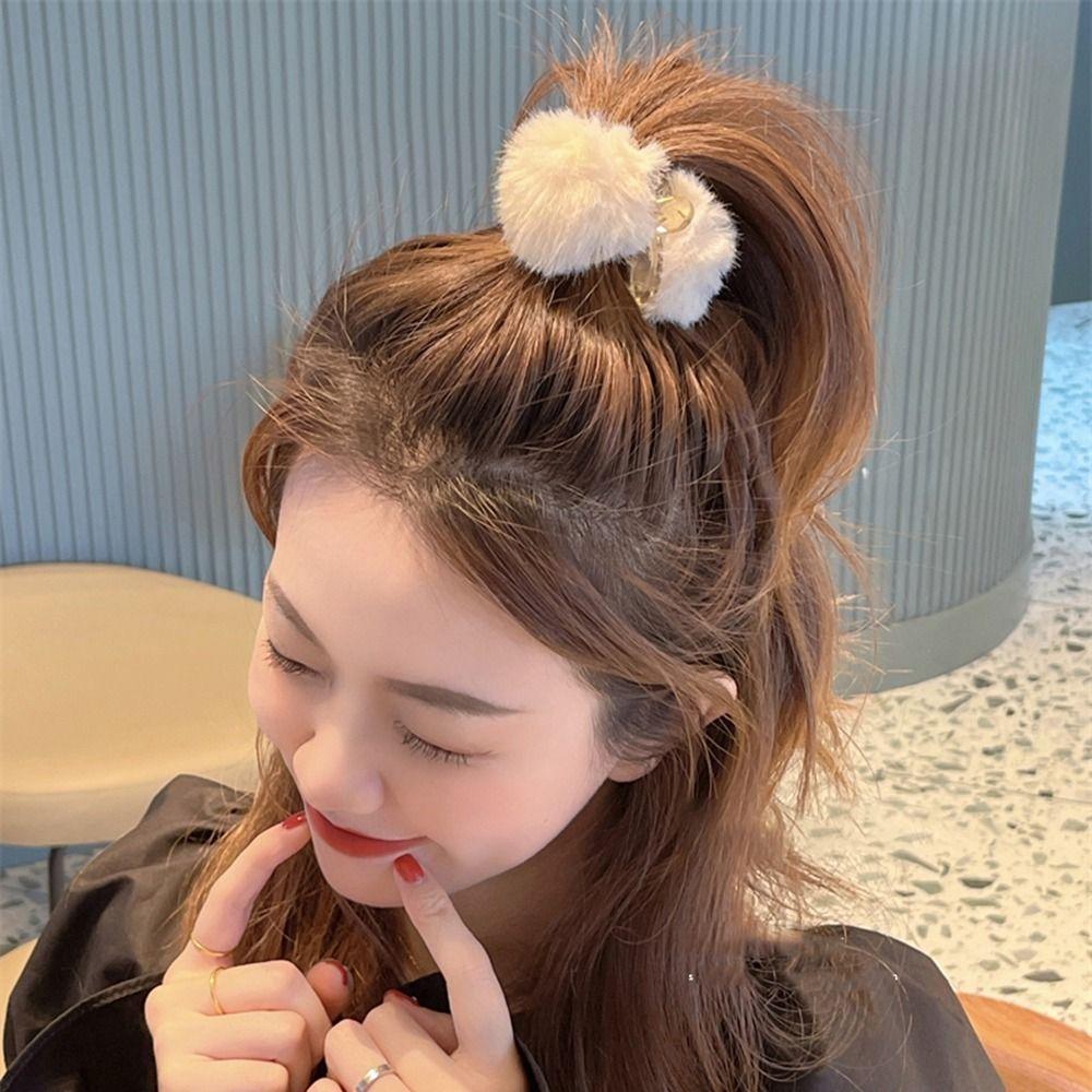 Print Mini Wome Hair Claw Child Headwear Korean Style Hair Clip Small Hairpin Plush Hair Claw