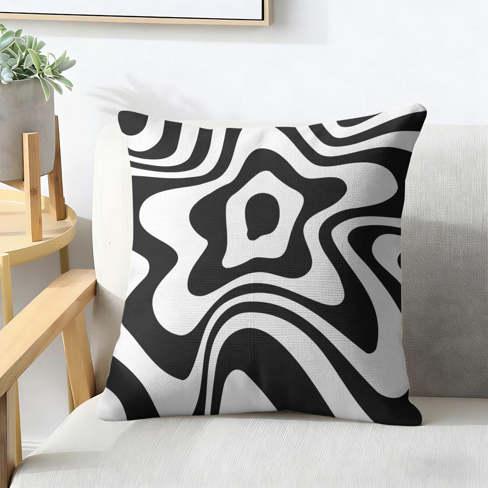 Luxury Sophisticated Black White Art Cushion Cover Natural Linen Organic Fabric Printing Breathable Perfect For Home Decor