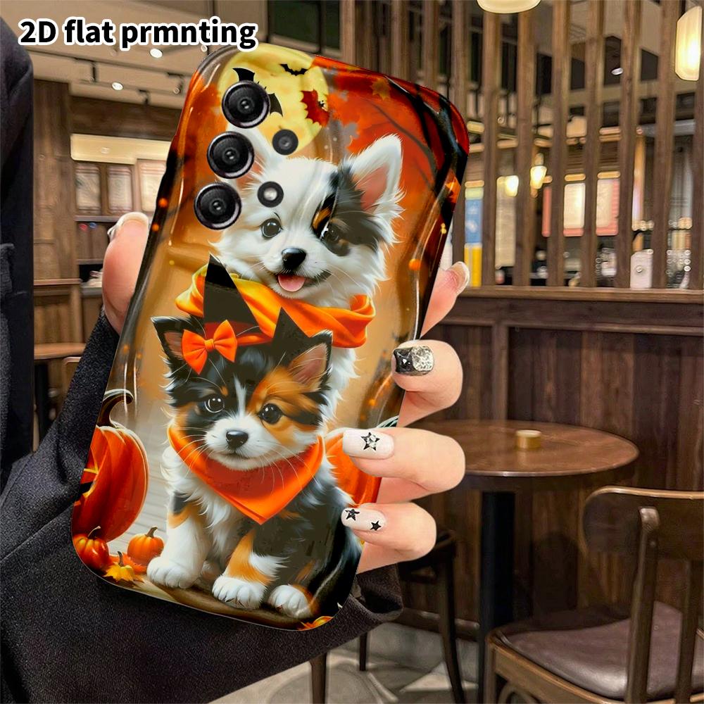 Phone Case: 2D flat Samsung Galaxy A34 A35 M05 M06 S20 S22 S21 FE Plus 5G protective case, featuring two cute puppies, Christmas and Halloween gift