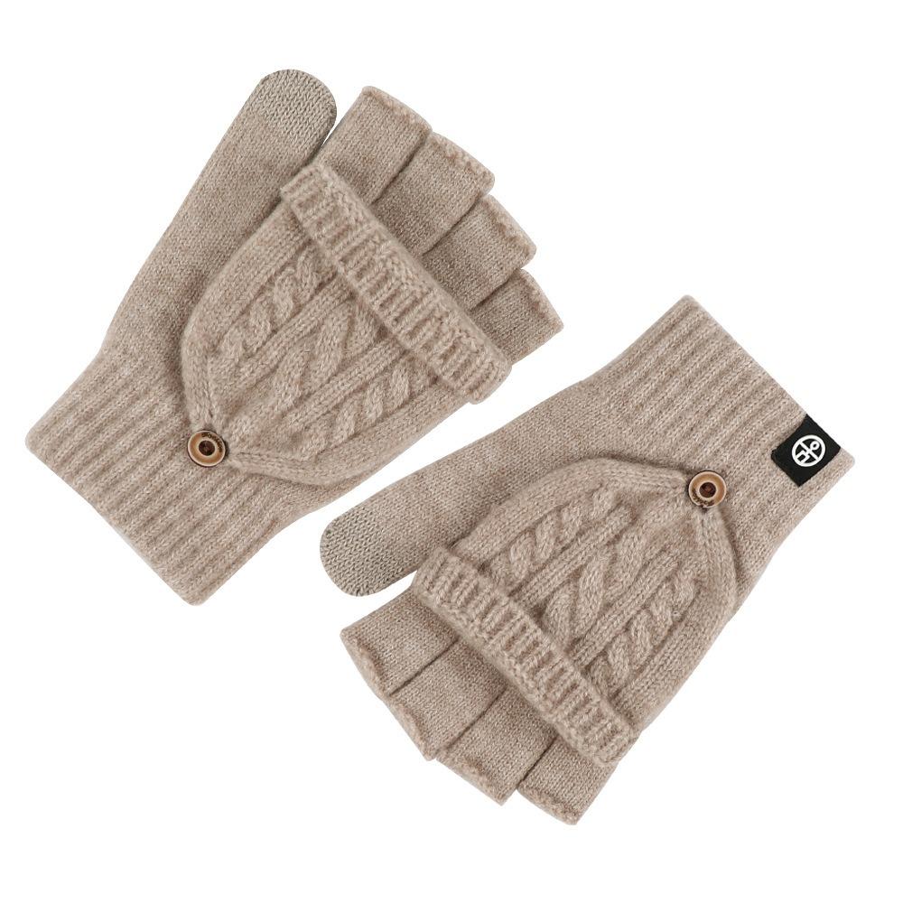 Thickening Fingerless Flip Gloves Wool Knitted Finger Free Gloves  For Men Women Unisex