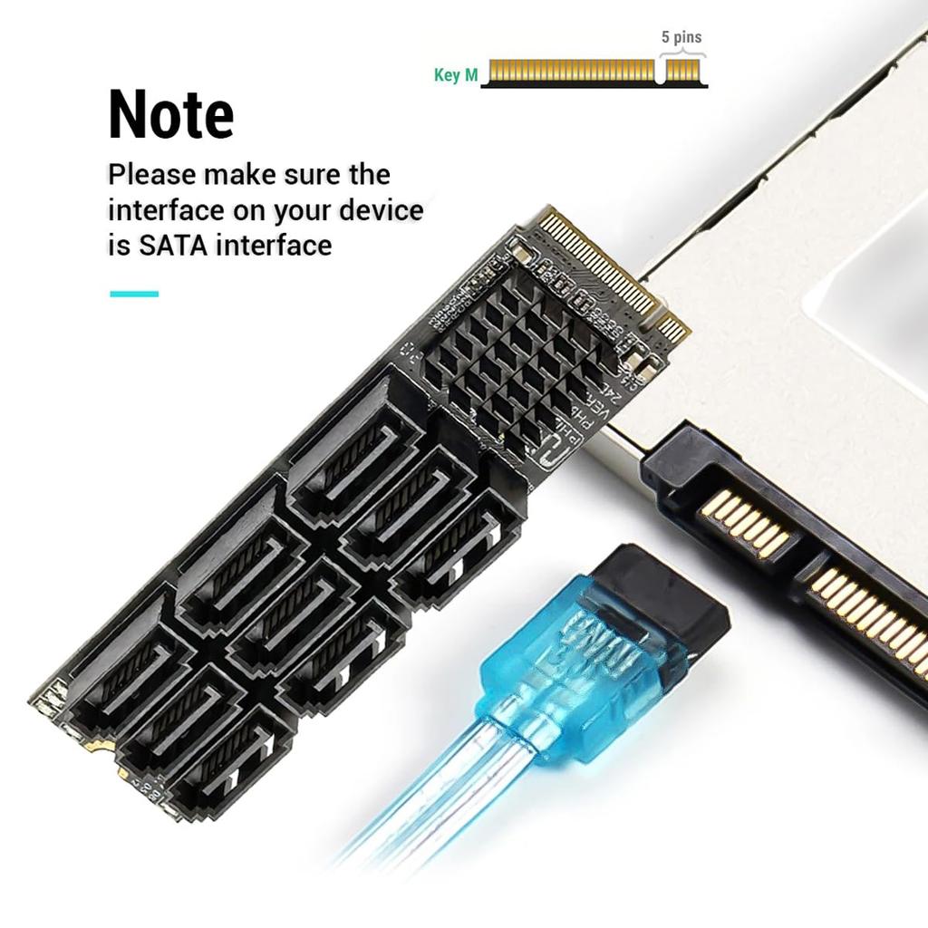 Адаптер-конвертер NGFF NVMe M-Key PCI Express M.2 NGFF на 9 портов SATA 3.0 6 Гбит/с, карта расширения жесткого диска для компьютеров 2280 NAS (9 портов)