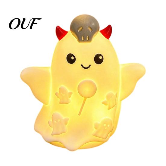 Safe Flameless Candle Cute Halloween Ghost/Pumpkin LED Night Light for Desktop Decoration, Battery Pumpkin Ghost Decor Operated Nursery with Warm Glow
