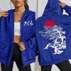 Harajuku Sunset Cherry Blossom Swordsman Printing Zipper Hoody Women Loose Streetwear Fleece Soft Pocket Hoodie Clothes